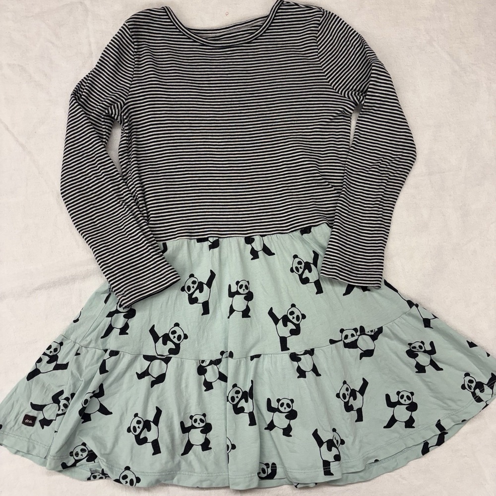 Tea Collection Girls Striped Kung Fu Panda Size 7 Black Blue Long Sleeve Cotton